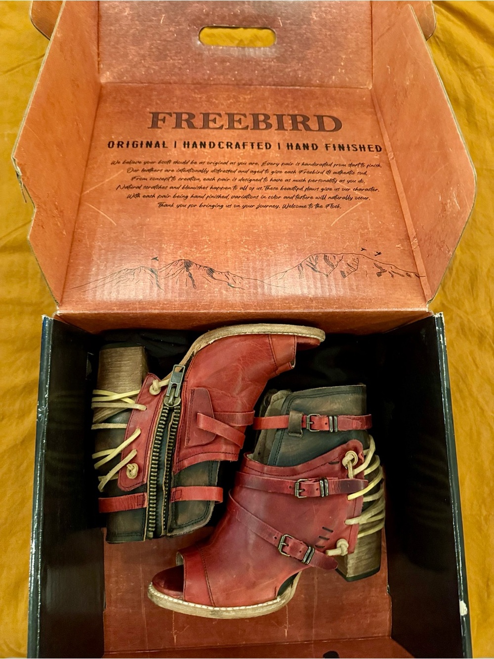 Freebird by Steven Red and Cream Open-Toe Strappy Ankle Booties - Picture 3 of 9